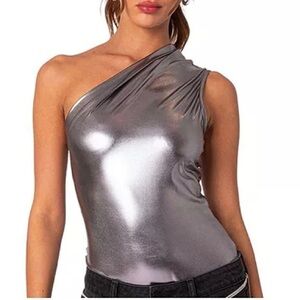 NWOT Edikted Feona gathered metallic bodysuit SZ M